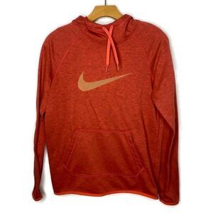 Nike Dri-Fit Red Pull Over Sweatshirt with Hood and orange Swoosh on che…